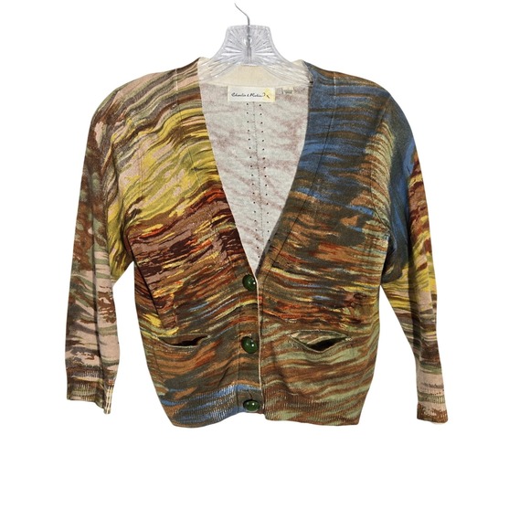 Anthropologie Sweaters - Charlie & Robin Abstract Print Cardigan Sweater Green Button Front Women's S